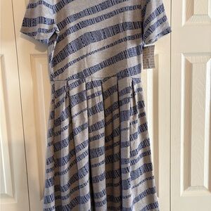 Lularoe Amelia Striped Blue and Gray Women’s Dress